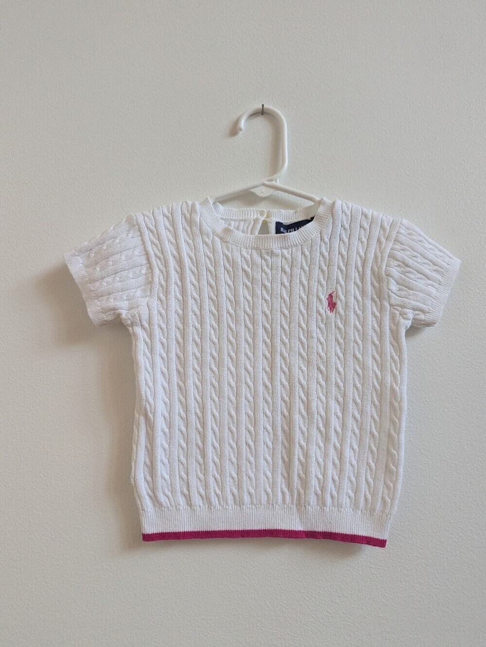 Ralph Lauren Sweater 4T Girls Cable Knit Short Sleeve White